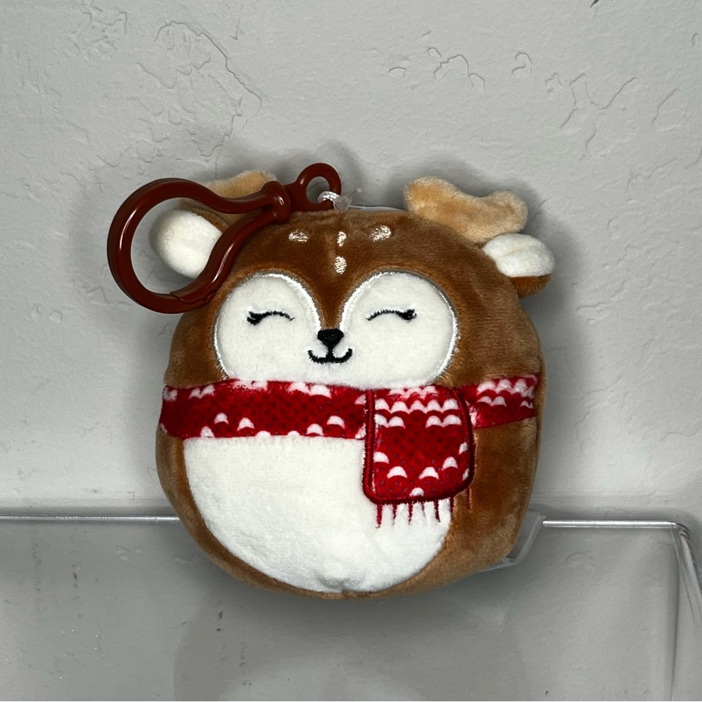 Squishmallow 3.5” Dawn the Fawn Deer With Holiday Scarf Clip On NWT